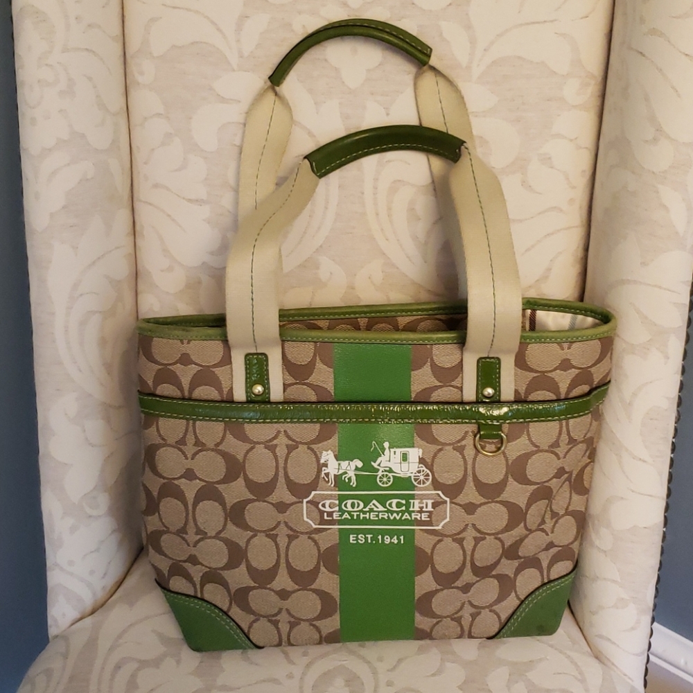 Coach No. K0773-11349 Brown & Green Leather Tote